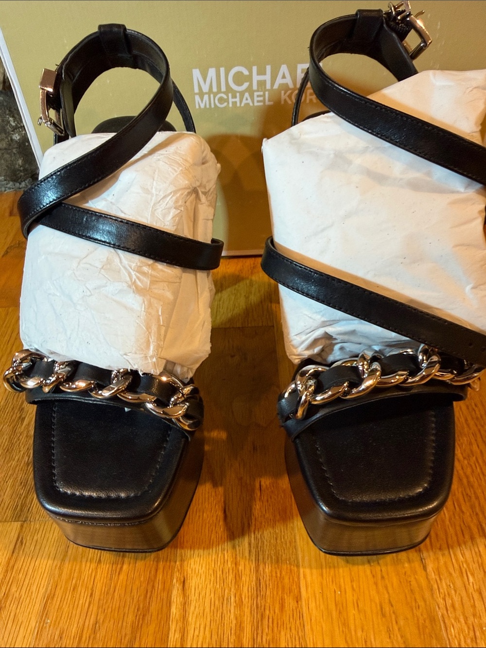 MICHAEL Michael Kors Black Platform Chain-Accent High Heel Sandals - Picture 3 of 5